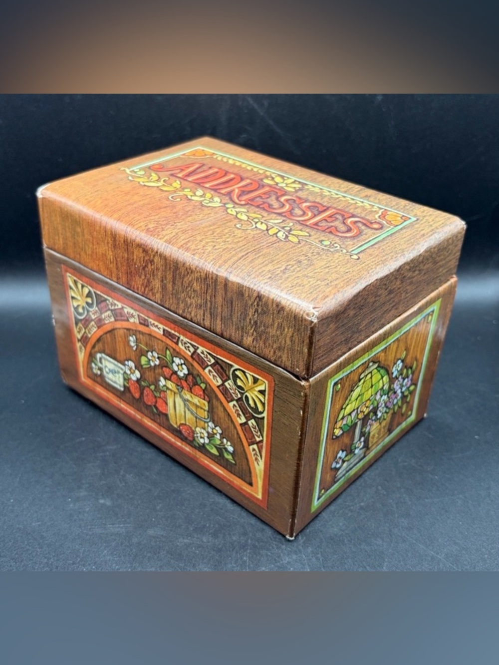 Current Vintage MCM Strawberry Cottagecore Address Recipe Storage Box Hinged Lid